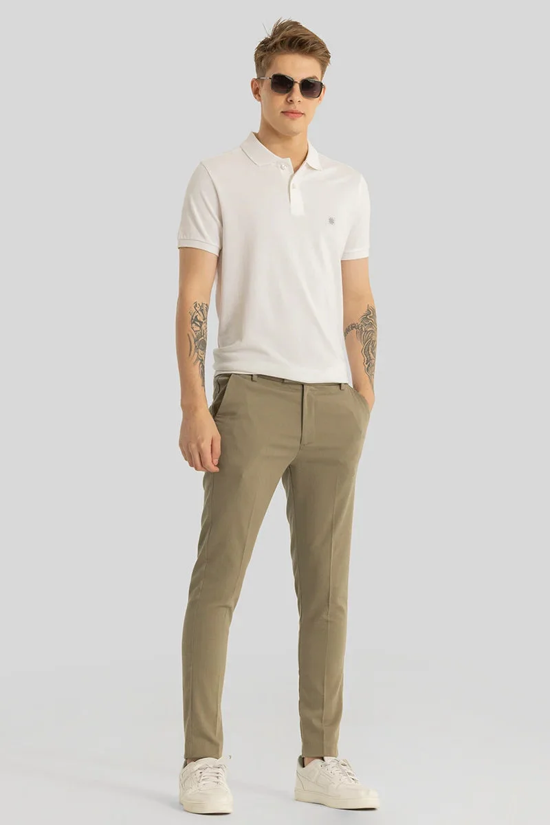 SNITCH Yann Khaki Plain Slim Fit Trousers